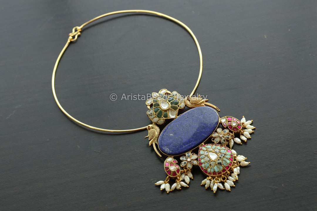 Lapis Jadau Kundan Fusion Necklace - Style 3(Removable Hasli)