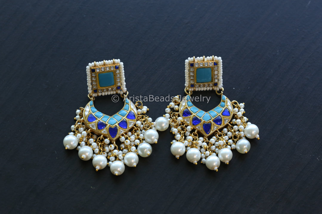 Thapa Jadau Chandbaali -Turquoise