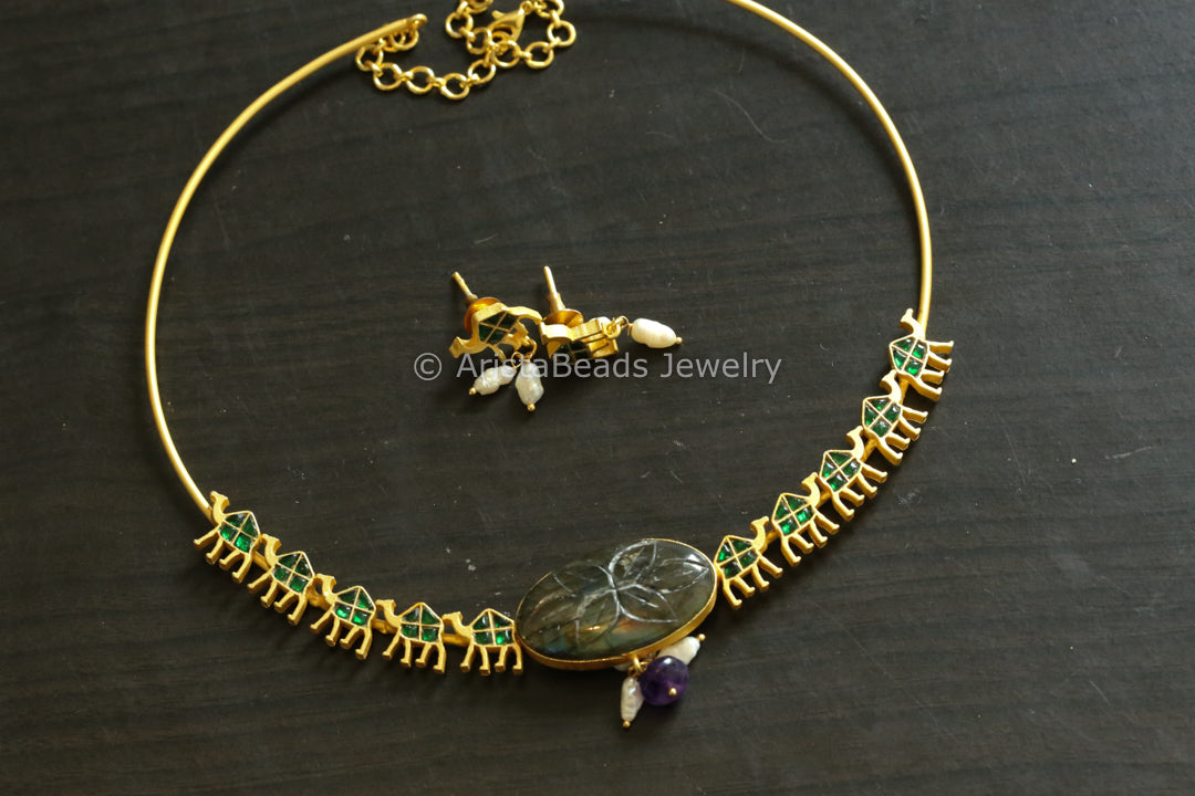 Green Dainty Fusion Hasli Set - Labradorite