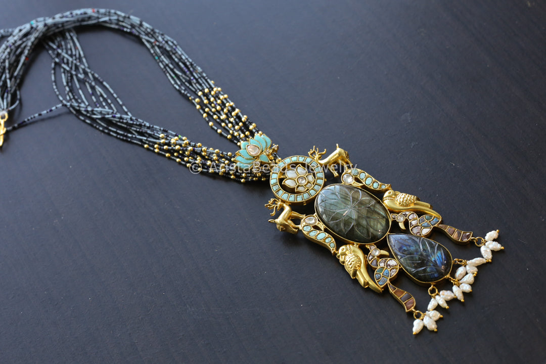 Handmade Fusion Jadau Pendant -Labradorite