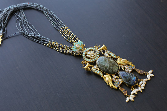 Handmade Fusion Jadau Pendant -Labradorite