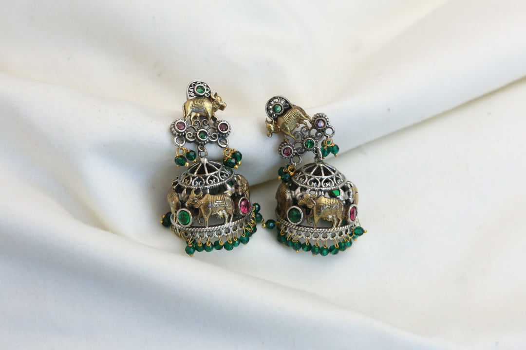 Dual Tone Nandi Jhumka- Red Green