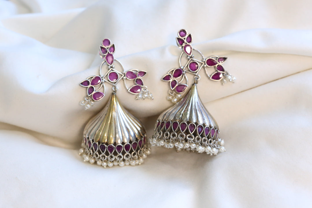 Large Dual Tone Jhumka - Ruby