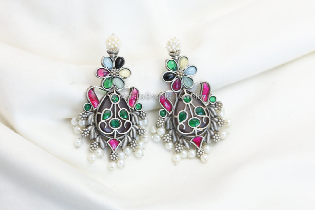 Silver Look Alike Earrings - Multi
