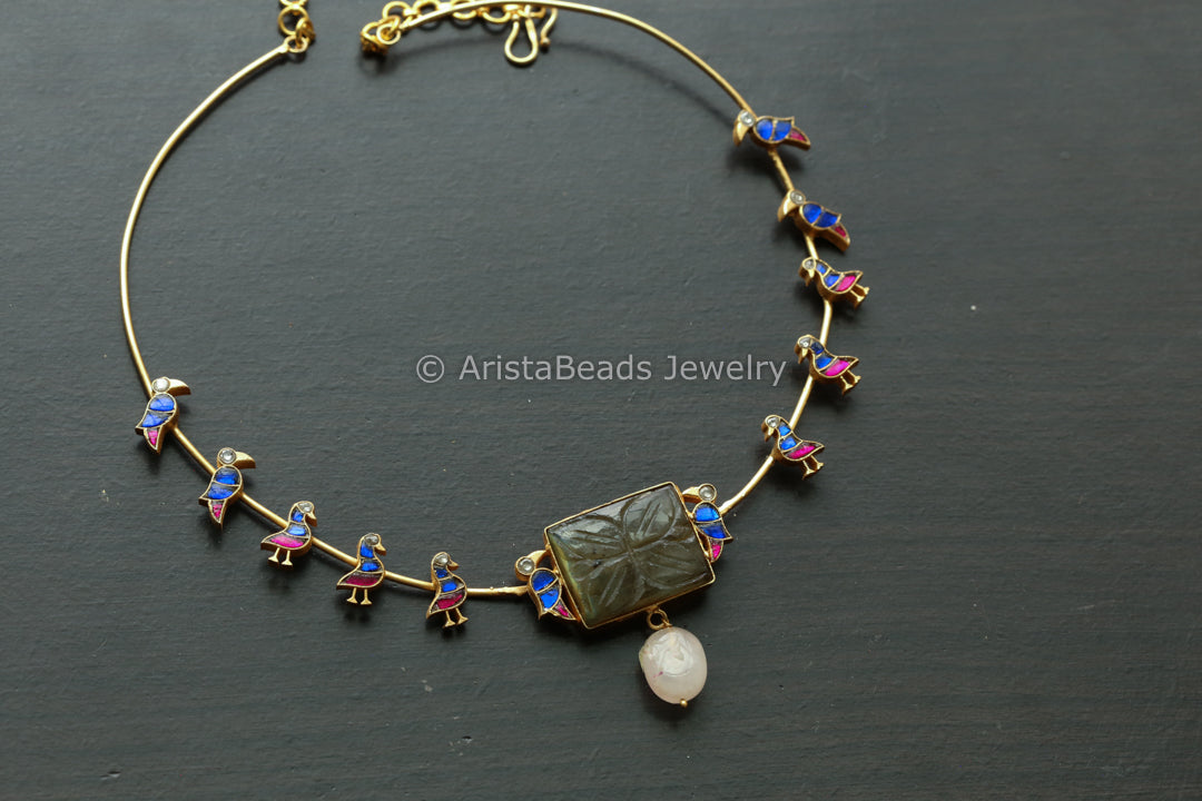 Blue Ruby Dainty Fusion Hasli Set- Labradorite