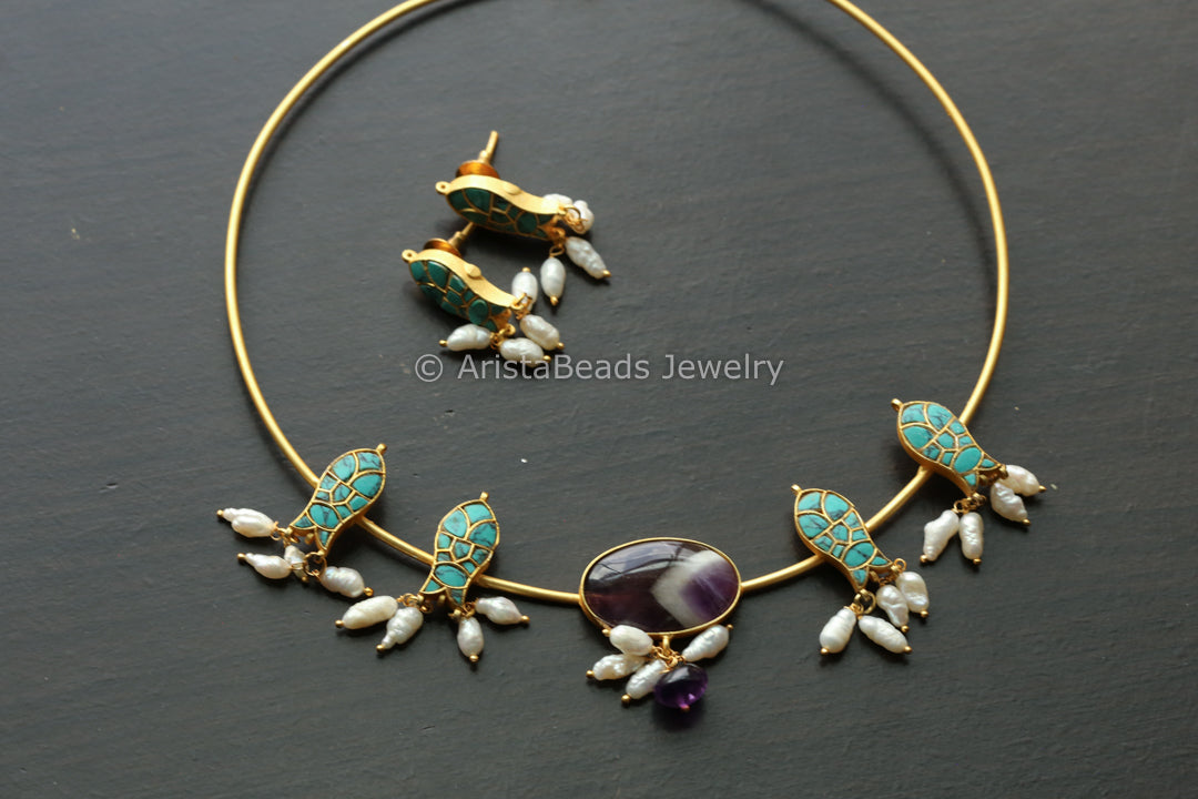 Turquoise Dainty Fusion Hasli Set-Amethyst