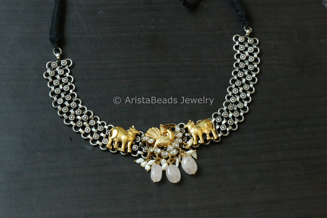 Real Silver Replica Necklace- Kundan Motif