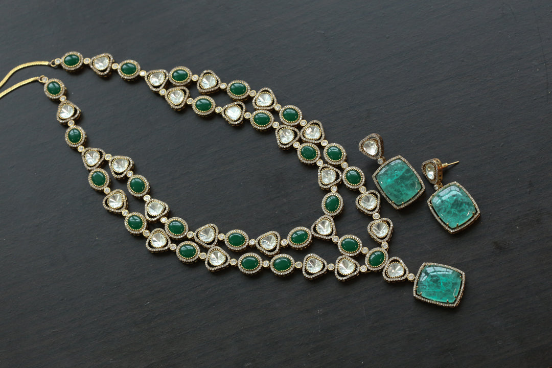 Green Doublet, Moissanite Polki & Pota Stones