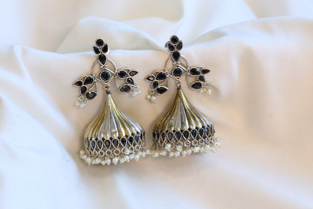 Large Dual Tone Jhumka -Black