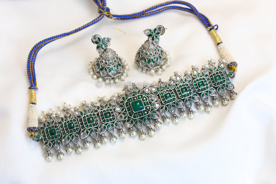 Silver Replica Kemp Choker Set - Green