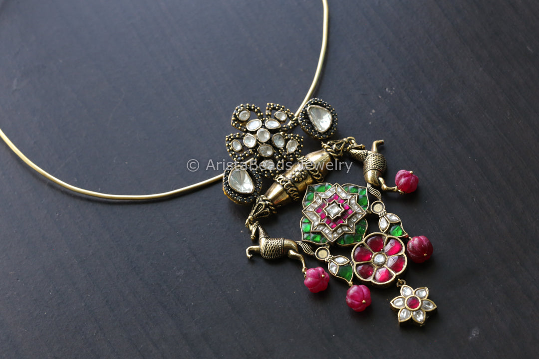 Moissanite Fusion Kundan Pendant -Melon Drops