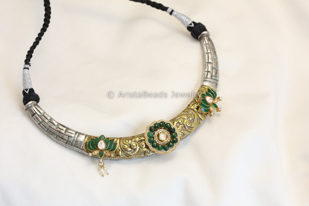 Dual Tone Silver Replica Hasli Necklace - Style 6