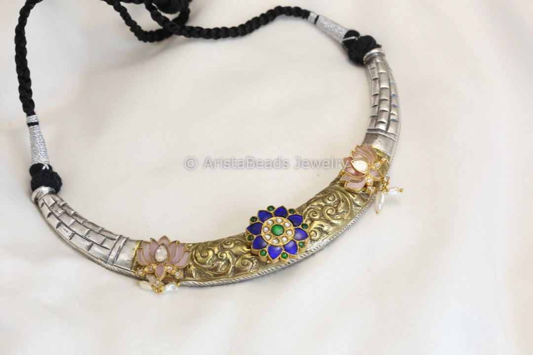 Dual Tone Silver Replica Hasli Necklace - Style 3
