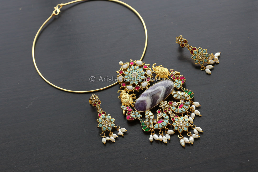 Jadau Kundan Fusion Necklace - Style 2(Removable Hasli)