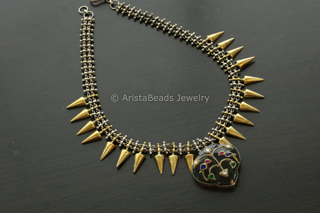 925 Sterling Silver Jadau Kundan Necklace - Labradorite