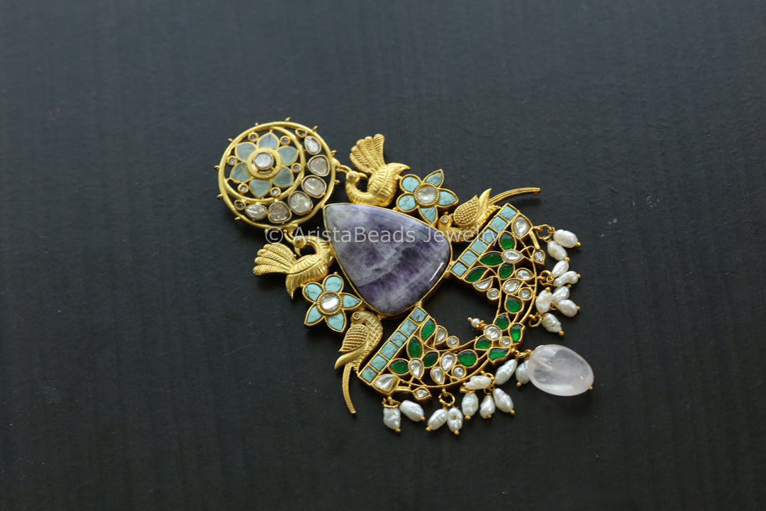 Designer Jadau Pendant Hasli Necklace - Amethyst