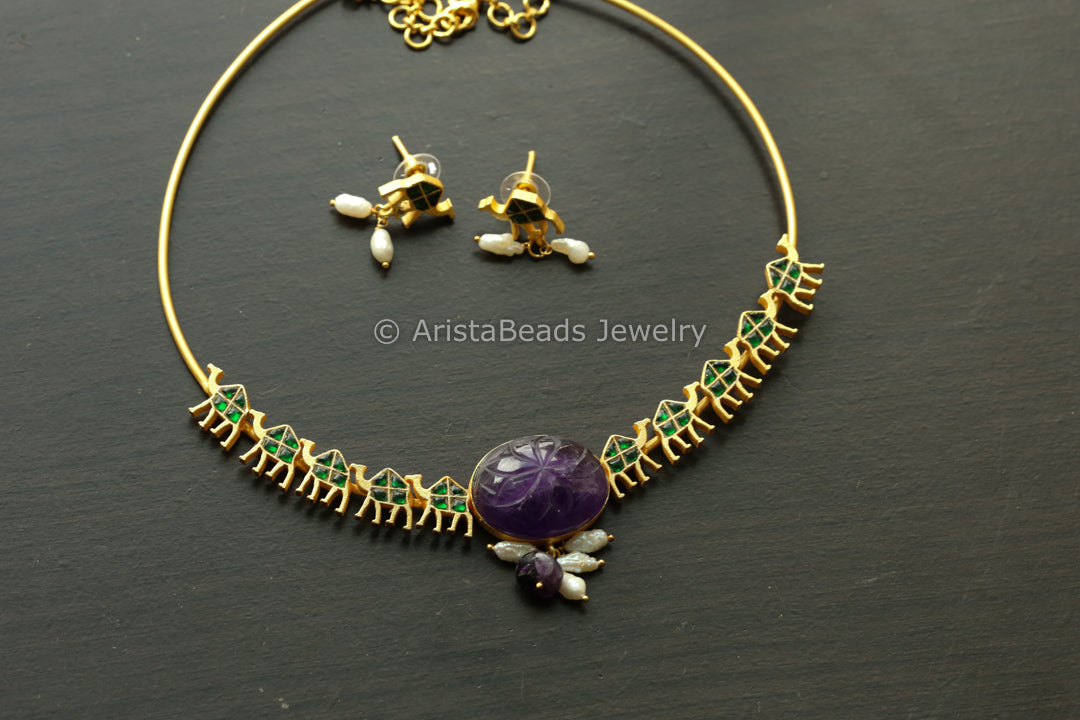 Green Dainty Fusion Hasli Set - Amethyst