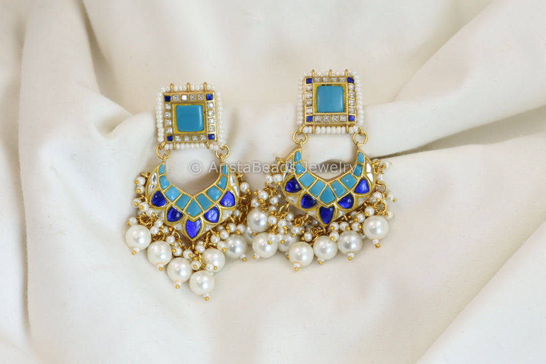 Thapa Jadau Chandbaali -Turquoise