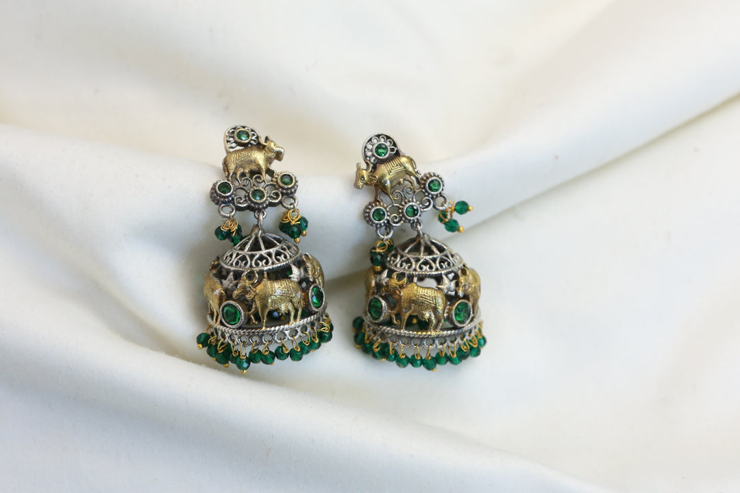 Dual Tone Nandi Jhumka-Green