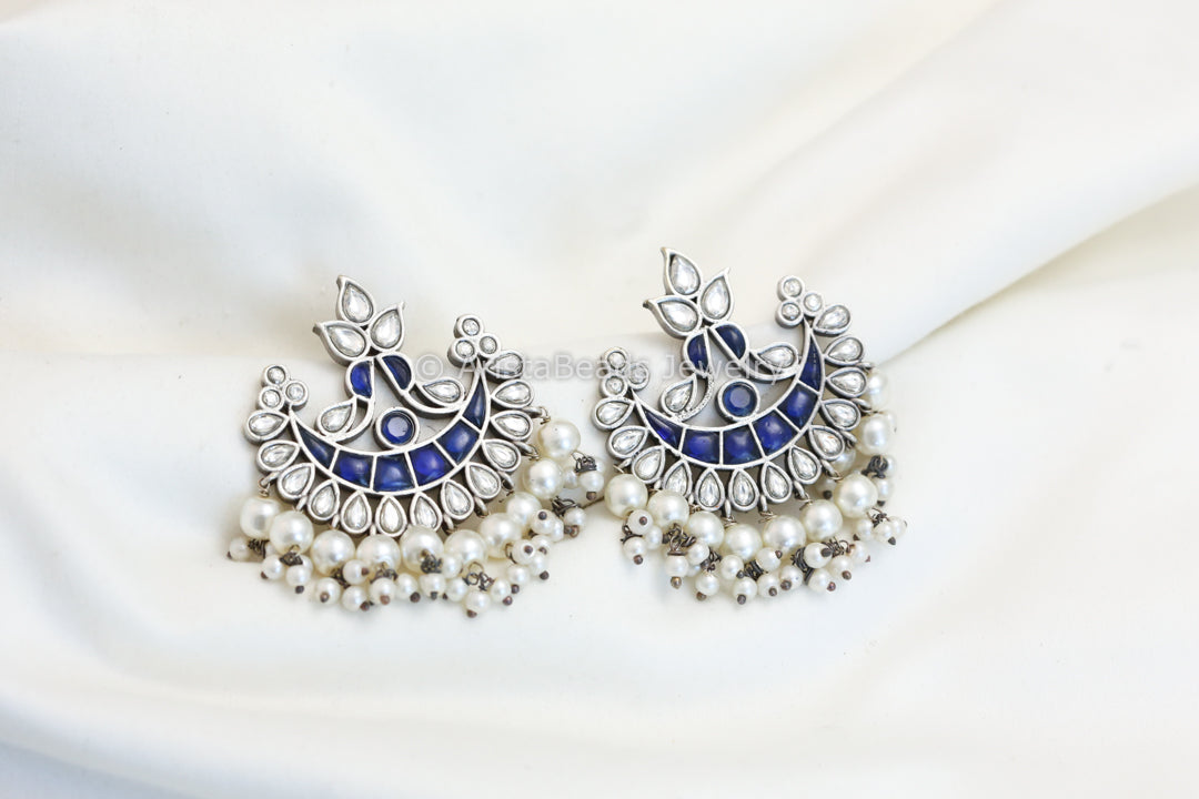 Blue Kundan Jadau Chandbali - Style 2