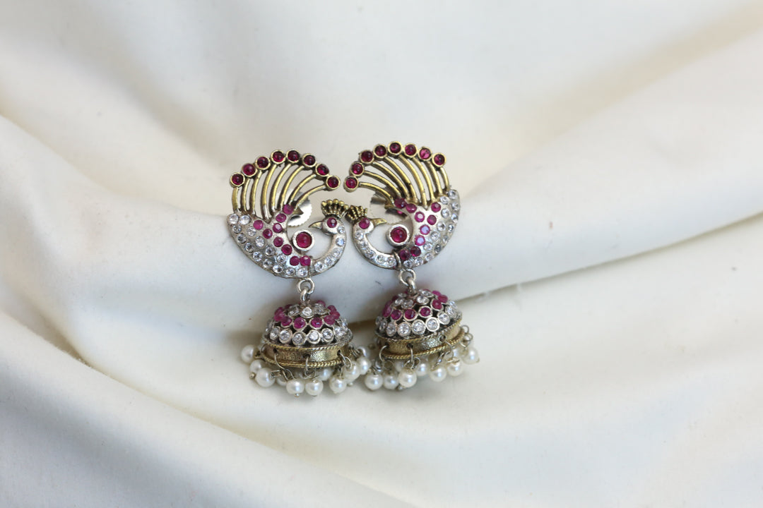 CZ Jadau Look Jhumka - Ruby Clear