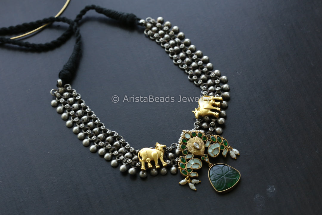 Jadau Kundan Silver Look Alike Necklace
