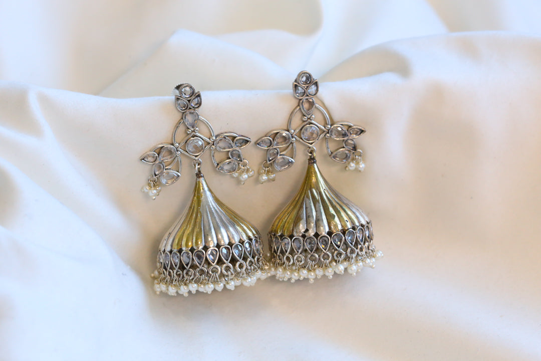 Large Dual Tone Jhumka -Clear