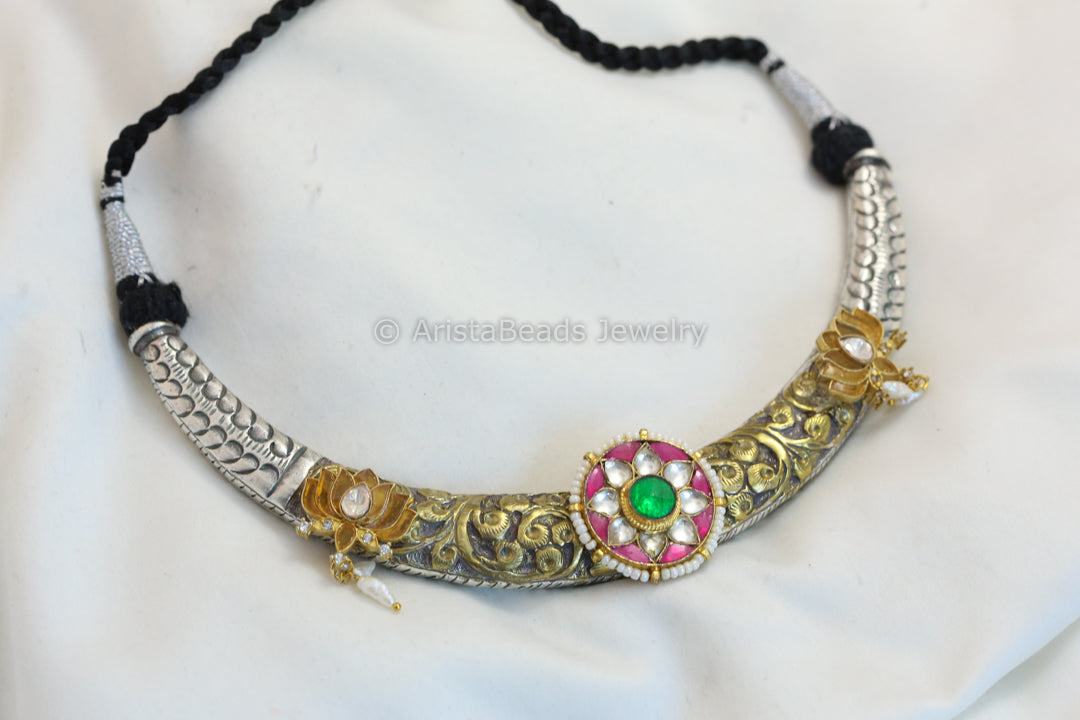 Dual Tone Silver Replica Hasli Necklace