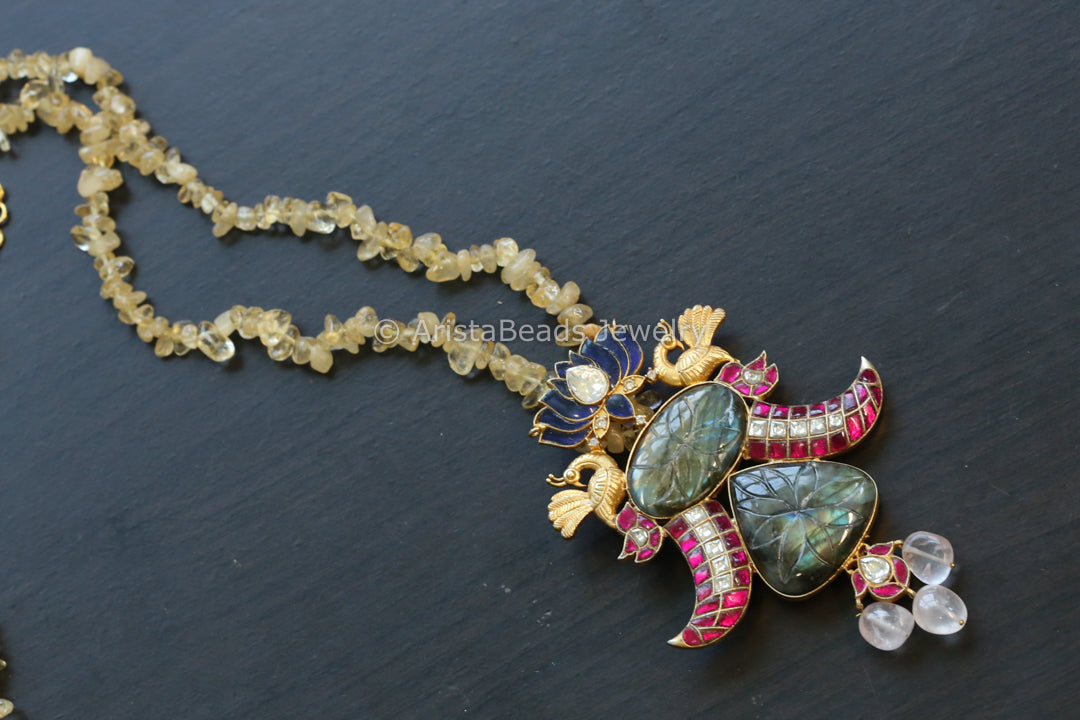 Designer Labradorite Pendant In Mala/ Hasli