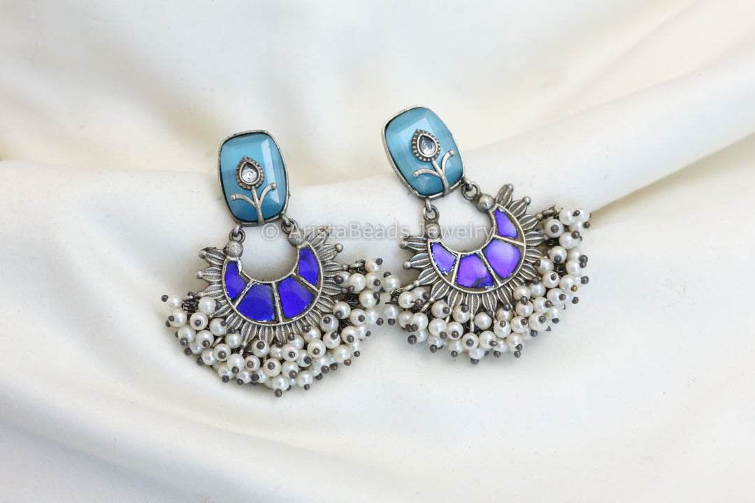 Kundan Chandbali -Blue Aqua