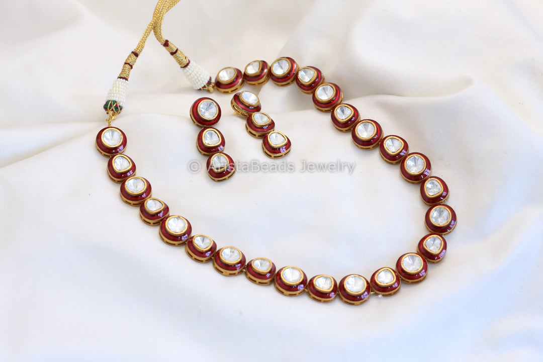 Contemporary Enamel & Polki Necklace - Red