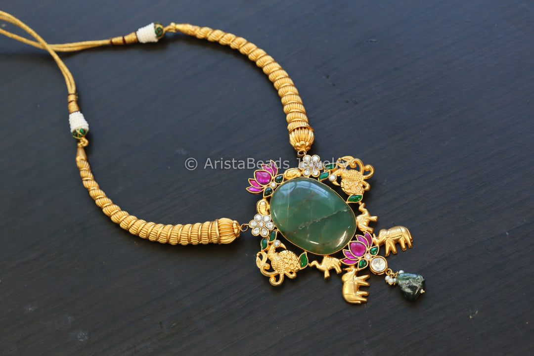 Green Quartz Jadau Hasli Necklace