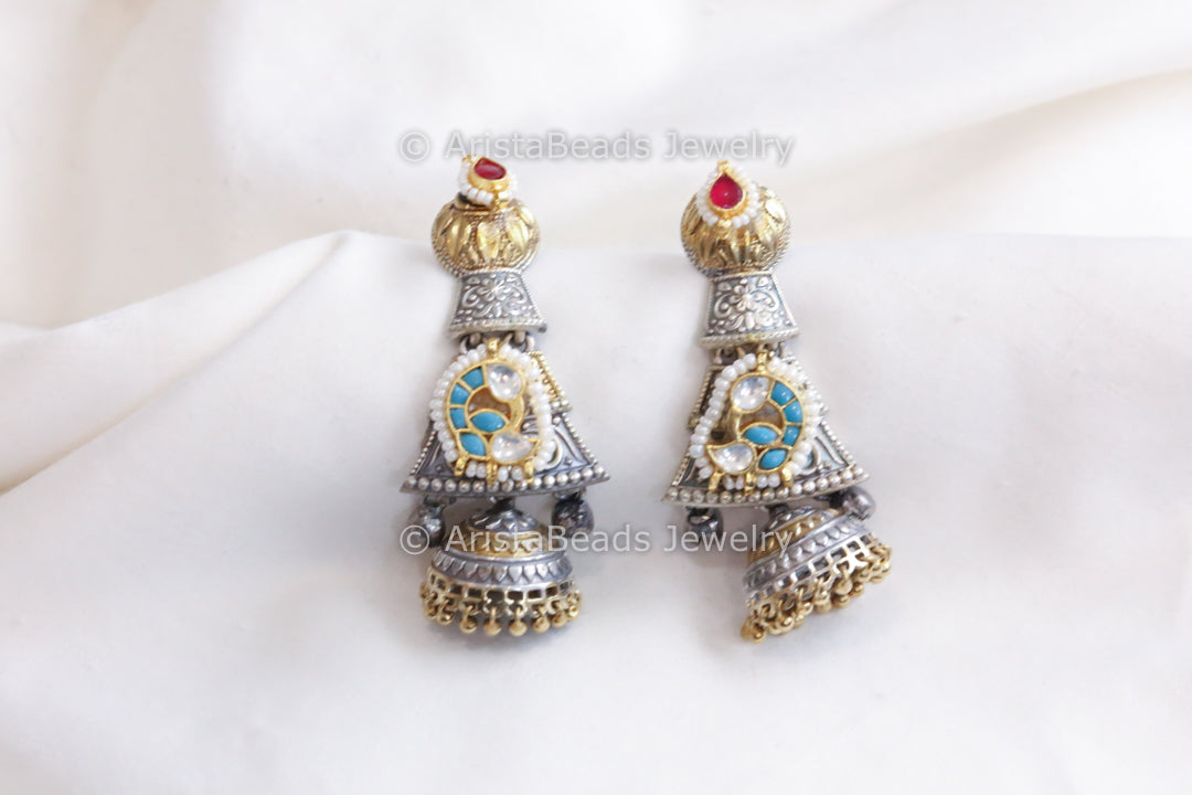 4 Tier Jhumka - Turquoise