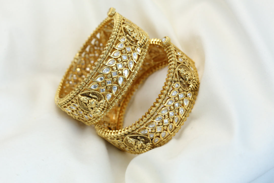 Gold Lakshmi Polki Kundan Bangles - Clear