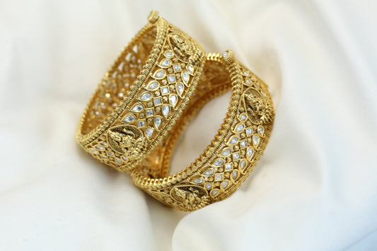 Gold Lakshmi Polki Kundan Bangles - Clear