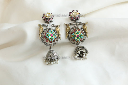 Green Turquoise Fusion Dual Tone Earrings Jhumka