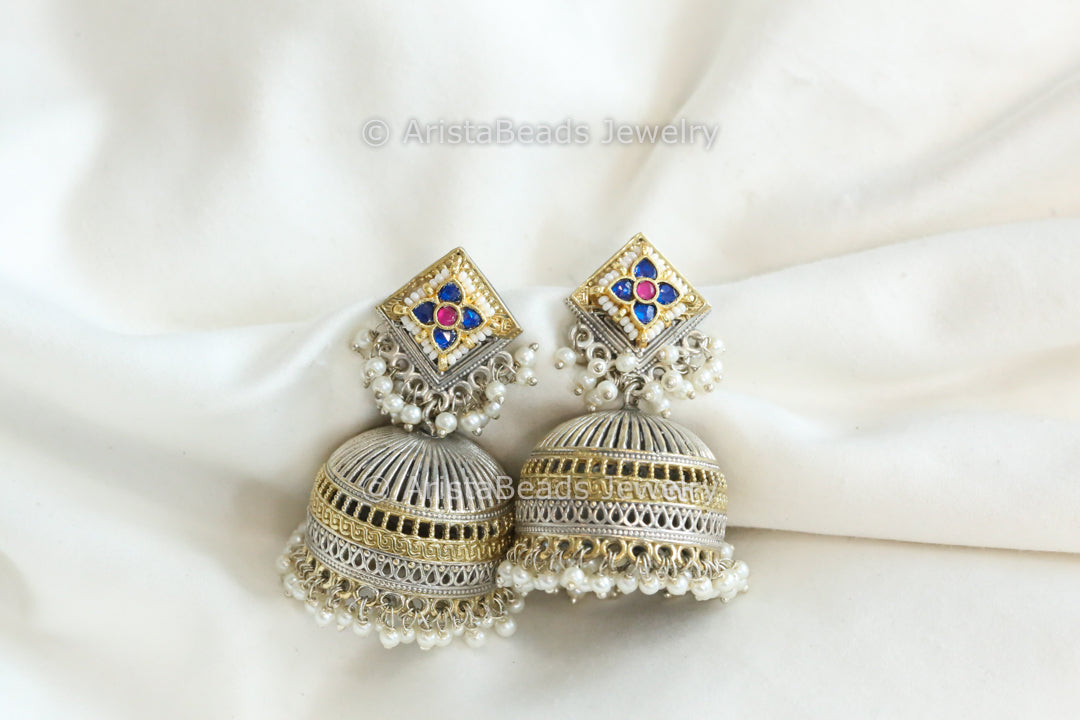 Blue Ruby Fusion Kundan Jhumka