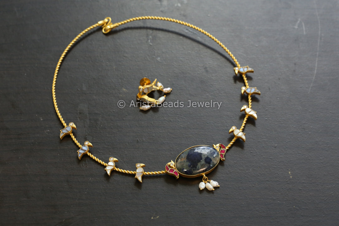 Dainty Lapis & MOP Jadau Hasli Necklace