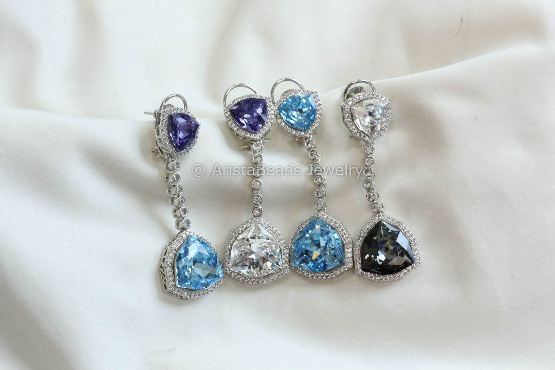 Designer Long Austrian Swarovski Crystal Earrings