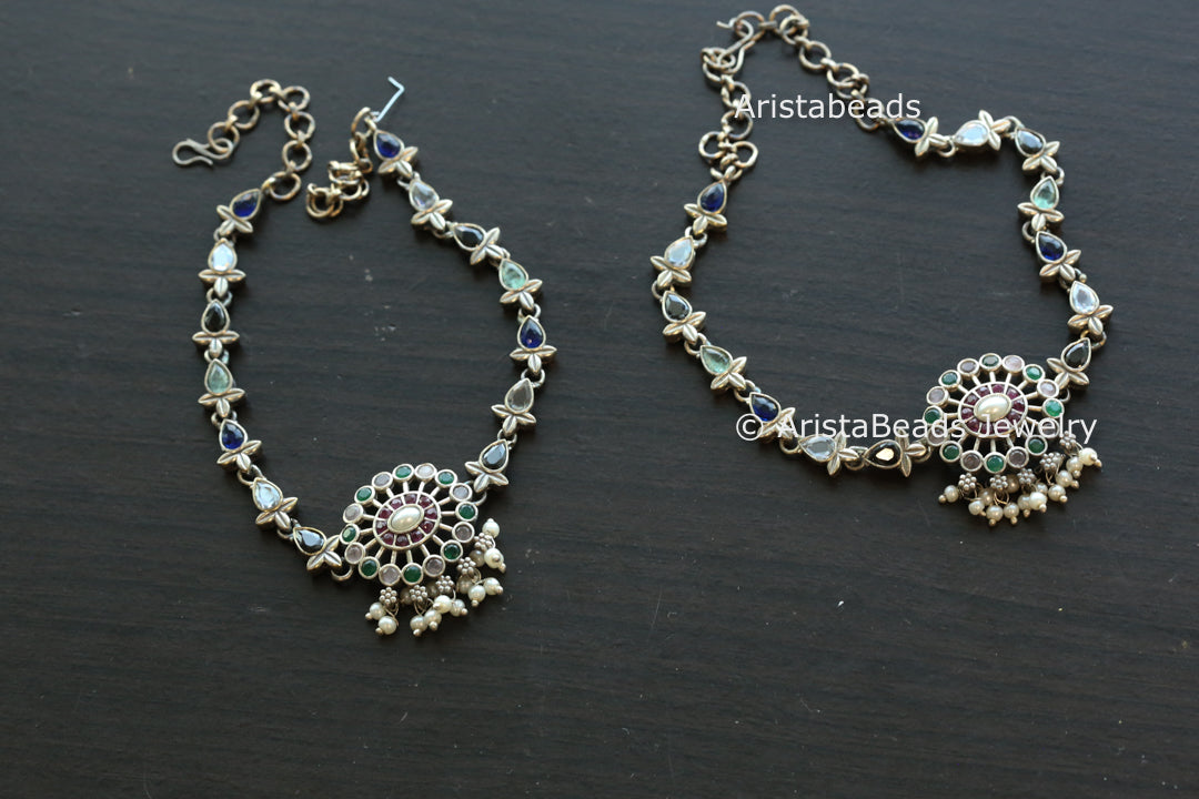 Oxidized Stone Payal/ Anklet - Multi color
