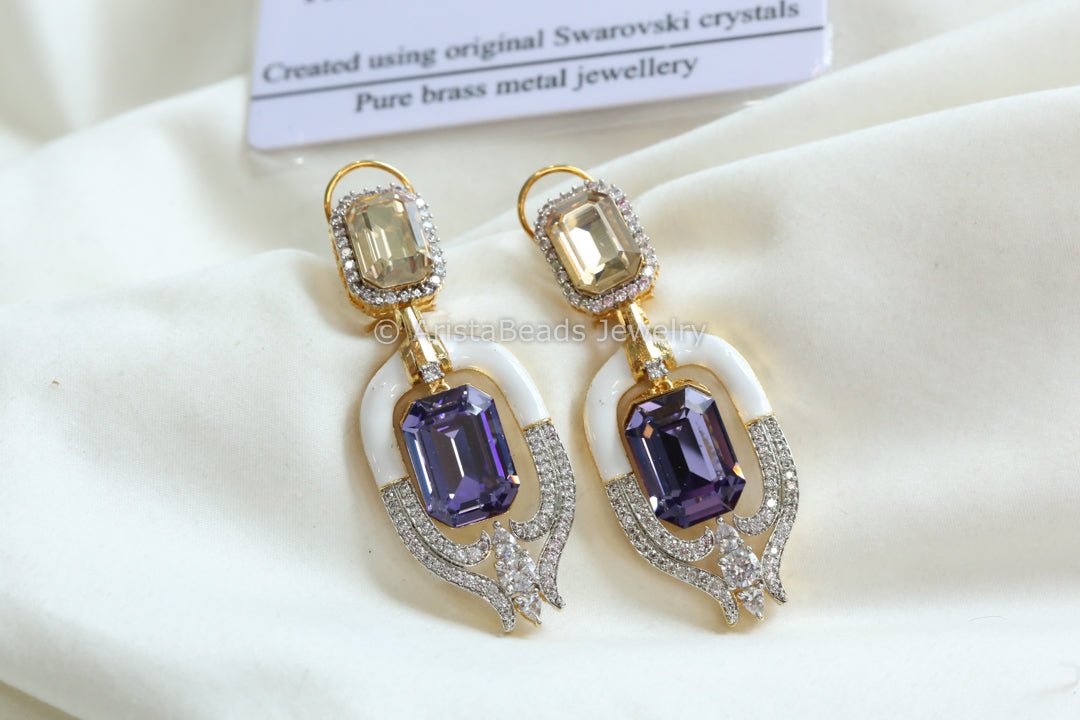 Designer Enamel Austrian Swarovski Crystal Earrings - Purple