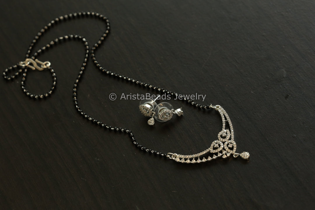 Black Bead Silver Necklace - Stye 9