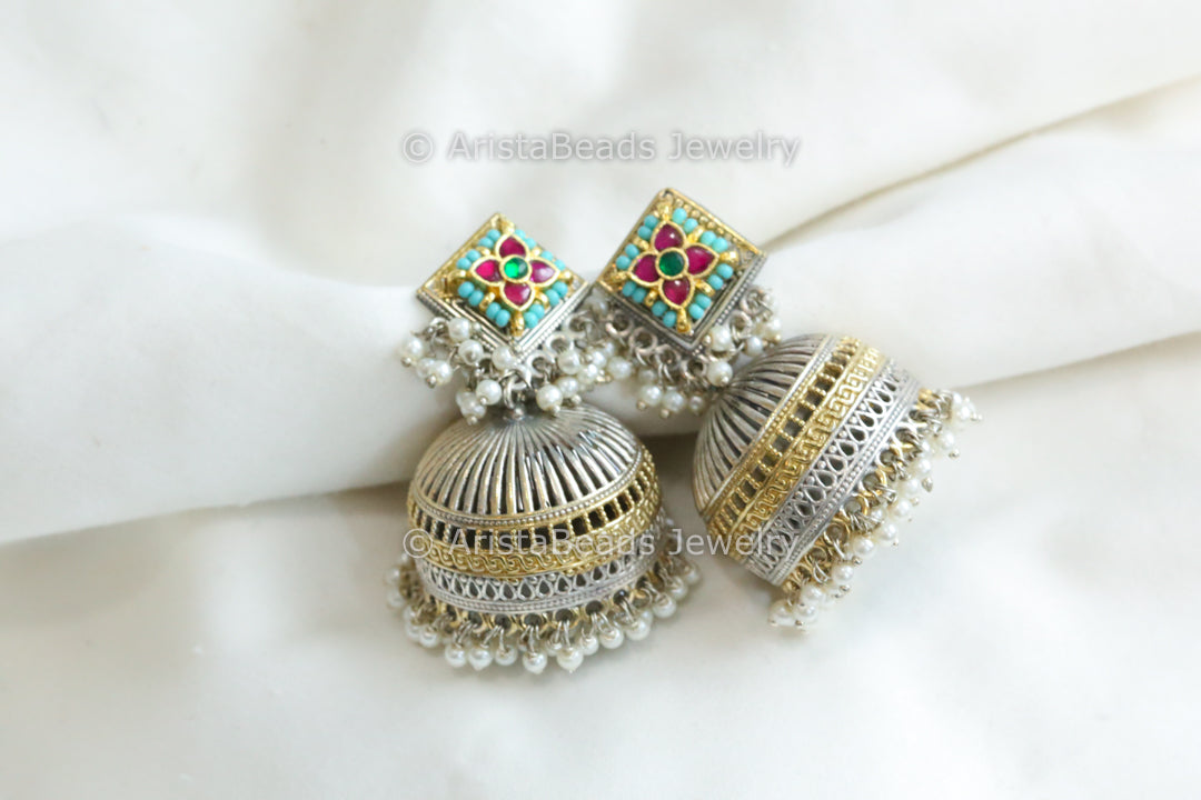 Ruby Turquoise Fusion Kundan Jhumka