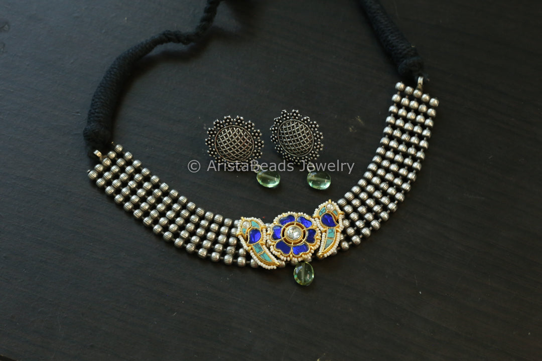 Silver Look Alike Fusion Kundan Choker Set