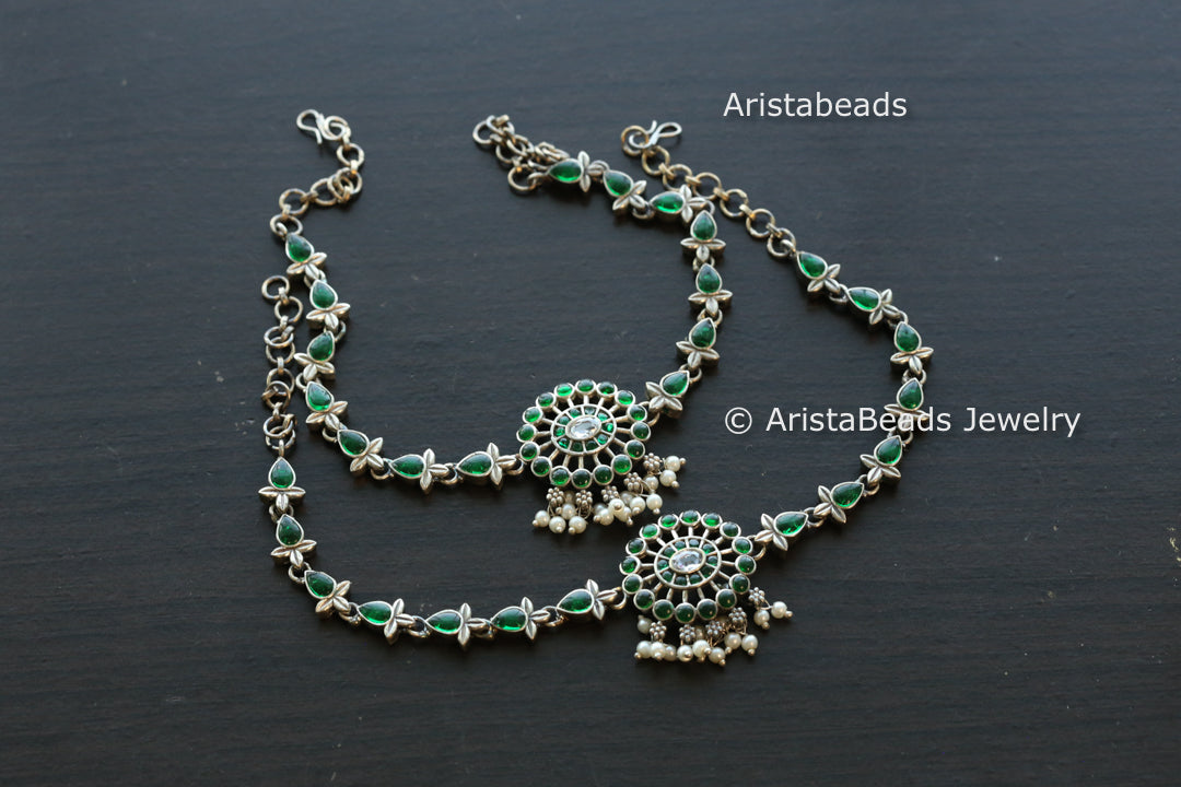 Oxidized Stone Payal/ Anklet - Green