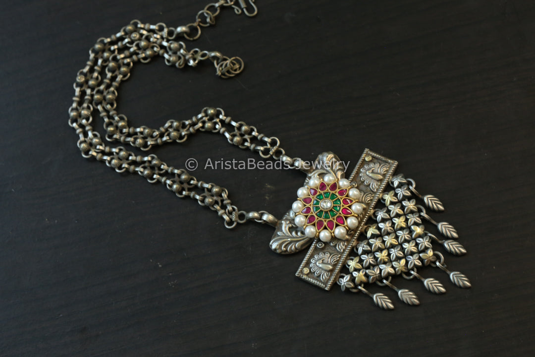 Silver Look Kundan Fusion Necklace - Style 5