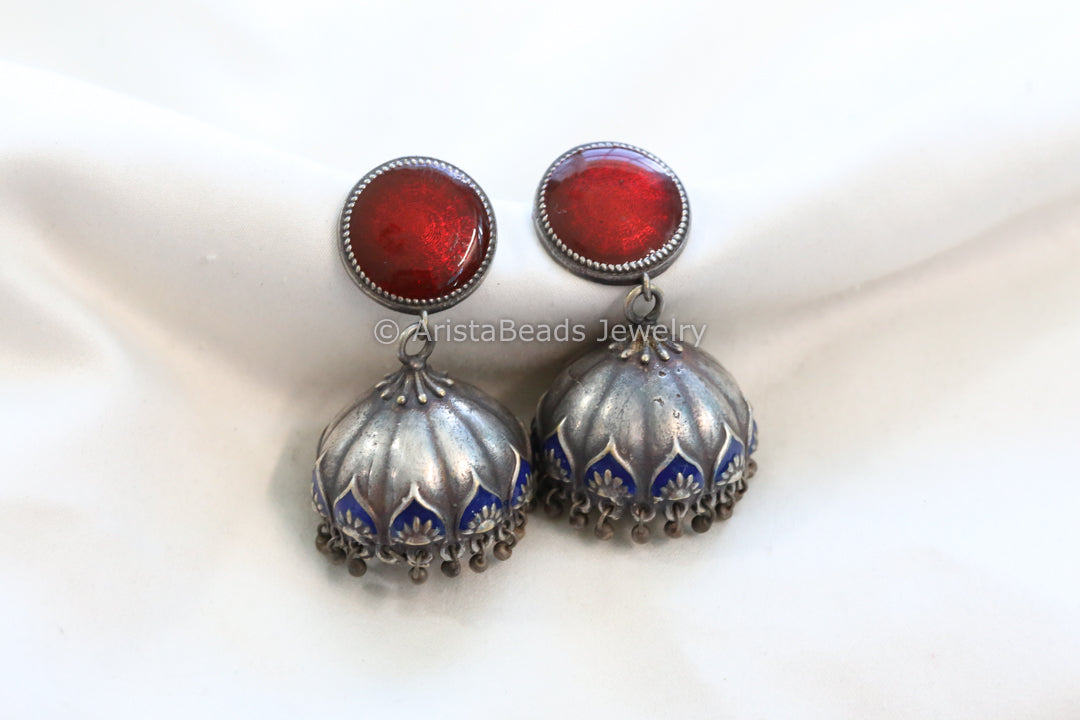 Enamel Jhumka - Red Blue
