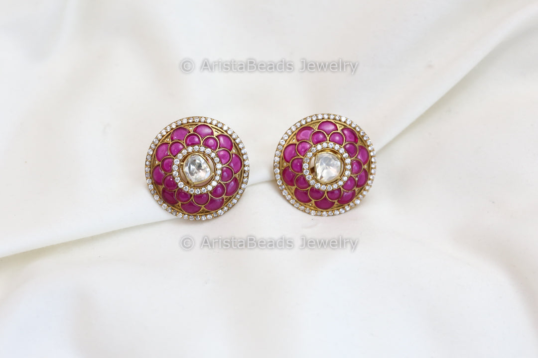 Real Moissanite & Ruby Pota Studs