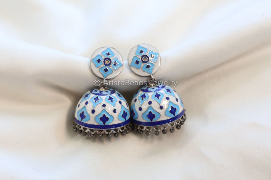 Enamel Jhumka - Blue White