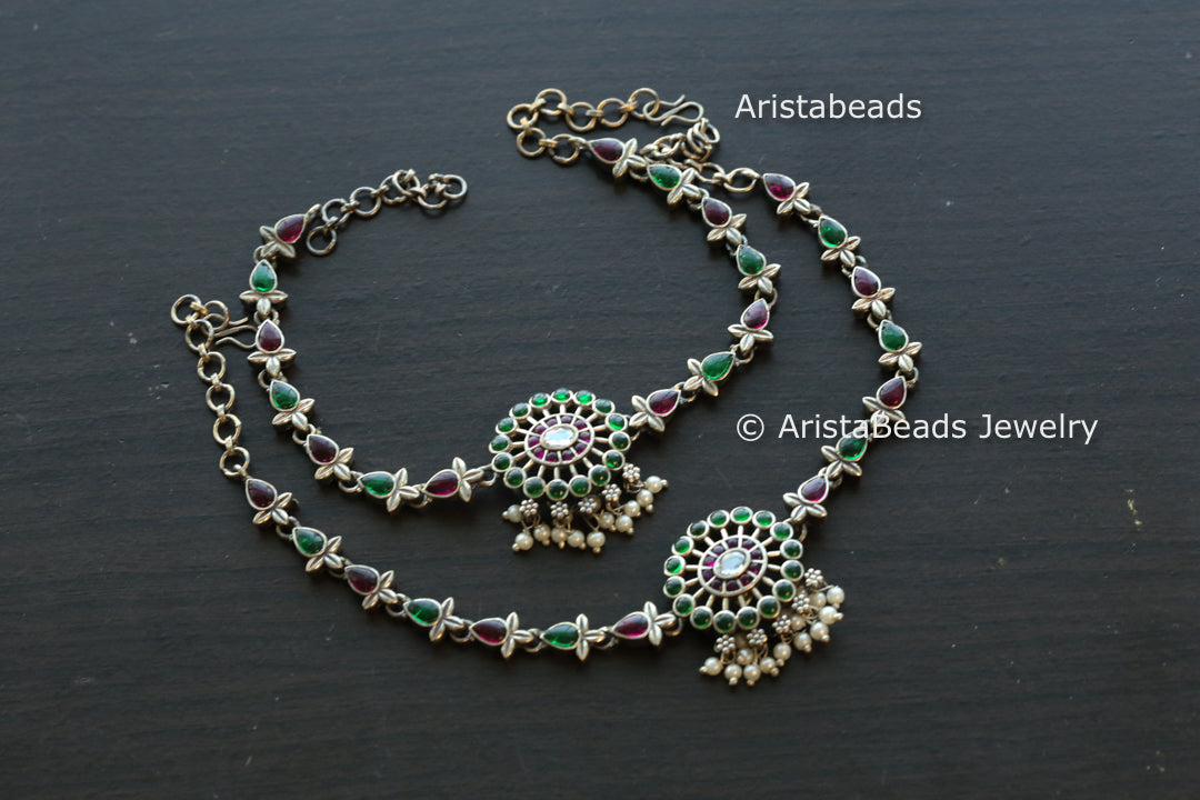 Oxidized Stone Payal/ Anklet -Ruby Green